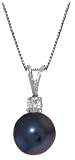 14k White Gold Necklace with Natural Diamond and Pearl