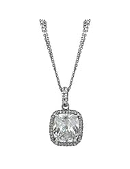 Alexander James Antique Rhodium Bonded Elegant Fashion Necklace with Cushion Cut Center Stone and Round Cut Clear Cubic Zirconia Accents with Double Chain in Antique Silvertone