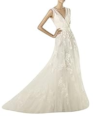 V-neck Lace Illusion Sleeveless Wedding Dress  with a Brush/Sweep Train 