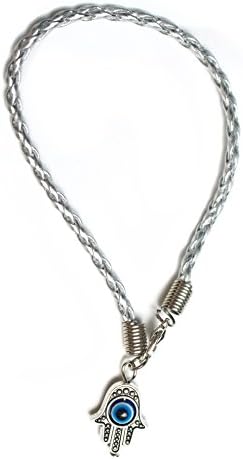 Protection From Evil Eye Hamsa Metallic Silver Vegan Cord 7" Bracelet