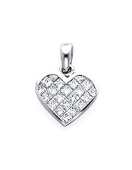 14k White Gold Princess Diamond Heart Pendant 1.59 ct (G-H Color, I1 Clarity)