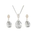 Silver Facet Cubic Zirconia Teardrop Set of Earrings and Pendant on Curb Chain 40cm -46cm