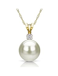 14k Yellow Gold .10ctw SI3-I1 / G-H Diamond with 10-11mm White Round South Sea Pearl Pendant with 18" Rolo Chain.