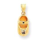 14k 3-Dimensional June/Smokey Quartz Engraveable Baby Shoe Pendant