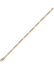 14K Solid Yellow Gold Figaro Ficonucci Chain Bracelet 2.6mm (3/32 in.) - 7