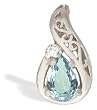14K White Gold Genuine Pear Aquamarine and Diamond Pendant