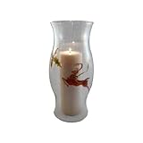 ArtisanStreet's Hand Painted Victorian Reindeer & with Green Holly Design on Hurricane Glass. Signed