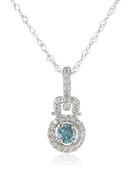 14k White Gold Blue and White Diamond Pendant Necklace with Chain, (.25 cttw, GH Color, I1-I2 Clarity), 17"