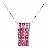 Sterling Silver Dark Pink cz Rectangle Pendant/Slide