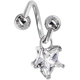 Crystalline Gem STAR SOLITAIRE Spiral Twister Belly Ring