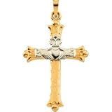 Genuine IceCarats Designer Jewelry Gift 14K Yellow/White Gold Two Tone Claddagh Cross Pendant. 32.50X23.50 Mm Two Tone Claddagh Cross Pendant In 14K Yellow/White Gold