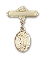 Gold Filled Baby Badge with St. Lazarus Charm and Polished Badge Pin
