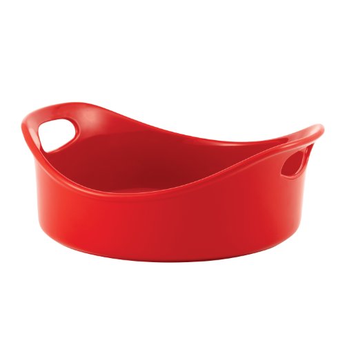 Rachael Ray Stoneware 3-Quart Large Round Bubble and Brown Baker, Red