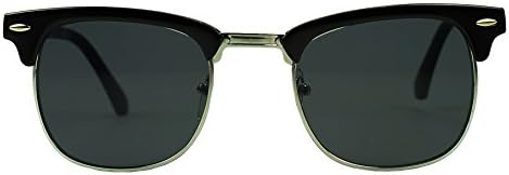 Retro Classic Silver Metal Vintage Half Frame Horn Clubmaster Fashion Sunglasses - Dark Black