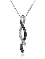 Sterling Silver and Black and White Diamond Twist Pendant Necklace (0.07 cttw, I-J Color, I2-I3 Clarity), 18"