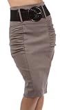 IMShirrKneeBelti-9645 Petite High Waist Shirred Stretch Pencil Skirt with Wide Belt - Mocha / L