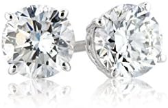 14k White Gold 3 Carat Round White Topaz VS1 Stud Earrings For Unisex