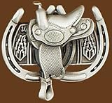 Saddle With Horse Shoes Belt Buckle
