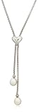 Sterling Silver Freshwater Cultured Pearl Drop and Sterling Silver w/ Diamond Accent Heart Necklace, 16.5'