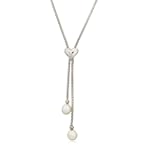 SAVE $51 - Sterling Silver Freshwater Cultured Pearl Drop and Sterling Silver w/ Diamond Accent Heart Necklace, 16.5" $49.00