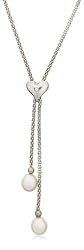 Freshwater Cultured Pearl Drop and Sterling Silver with Diamond-Accent Heart Necklace, 16.5"