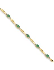 14k Diamond And Emerald Oval Bracelet