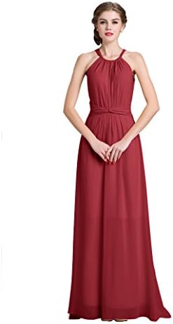 Denovelty women Halter Evening Prom Formal Party Bridesmaid Maxi Long Dress,Large,Burgundy