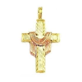 Cross & Shroud Charm 14k Two Tone Gold 28mm