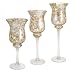 New Set Of Three Matching Silver And Gold Glass Candleholders With A Bell Shape In Graduating Sizes