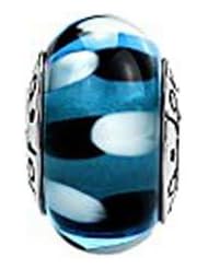 Murano Glass Charm Blue with White and Black Dots, Fits Pandora, Jovana Bracelet