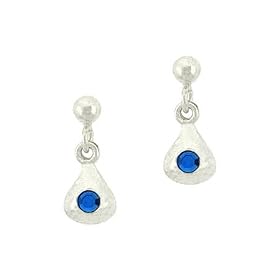 Junior Sterling Silver .925 Royal Blue Rhinestone Mini Small Kid Bead Teardrop Dangle Earrings: Jewelry