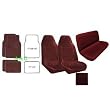 A Set of 2 Universal Fit High Back Regal Pattern Front Bucket Seat Cover, A Set of 4 Universal Fit Plush Carpet Floor Mats for Cars and One Universal Fit Regal Rear / Bench Seat Cover - Burgundy