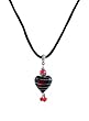 Necklace - N87 - Heart Shape Murano Style Glass with Swarovski Crystal Dangles ~ Red and Black Stripe