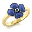 White Metal Gold Plated Ring with Montana CZ - Blue Flower - Size: 6-8