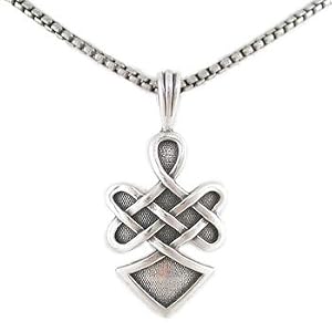 Celtic Knot Pendant with WARRIOR SPIRIT Inscription in Sterling Silver on a 24" Oxidized Round Box Chain for Men or Women, #8206