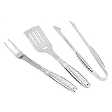 Man Law 3-Piece Stainless Steel BBQ Tool Set Silver Diamond Plate Handles