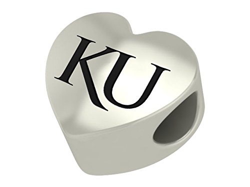 University of Kansas Jayhawks Sterling Silver Heart Bead Fits Most European Style Charm Bracelets