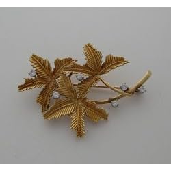 Tiffany and Co. 18k Yellow Gold Diamond Leaf Pin by