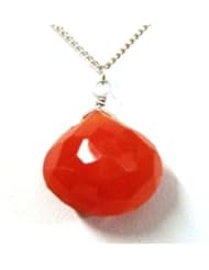 Carnelian color heart shapependant on sterling silver chain necklace