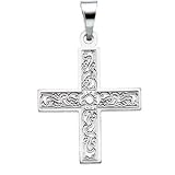14K White Gold Greek Ornate Design Cross Pendant