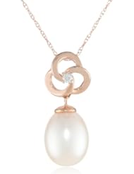 10k Rose Gold Cultured Freshwater Cultured Pearl and Diamond Pendant Necklace (0.03 cttw, GH Color, I2-I3 Clarity), 17"