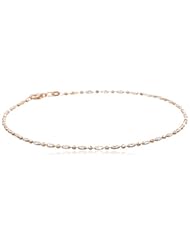 Italian Sterling Silver Rhodium and Rose Gold Plated Diamond Cut Oval and Round Beads Mezzaluna Chain Necklace