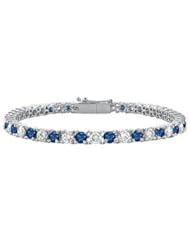 Diffuse Sapphire and Cubic Zirconia Prong Set 10K White Gold Tennis Bracelet 4.00 CT TGW