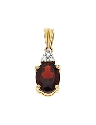 1.80CTW 14K Yellow Gold Genuine Natural Garnet and Diamond Oval Shaped Pendant