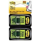 Post-it Printed Message Flags, 1, Sign and Date, Green, 50/Disp, 2 Disp/Pack MMM680SD2
