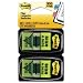 Post-it Message Flags, "Sign and Date", 1 inch, Bright Green, Two Dispensers of 50 Flags