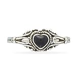 Sterling Silver Antique-Look Ring with Simulated Black Onyx Heart