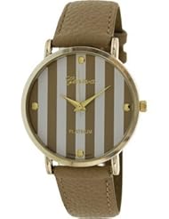 Geneva Platinum 12973212 Womens Faux Leather Stripe Watch-BEIGE/WHITE