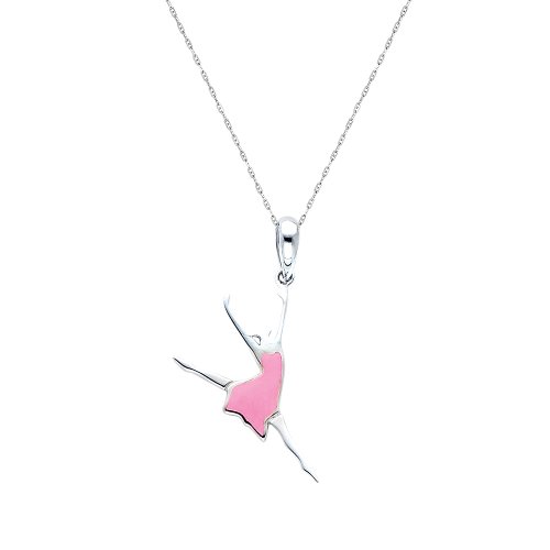 14K White Gold Enamel Ballerina Charm Pendant with 1.0mm Anchor Link Mariner Chain Necklace Set - 18\