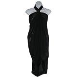 Full Long Pareo Black Embroidered Edge Beach Wrap